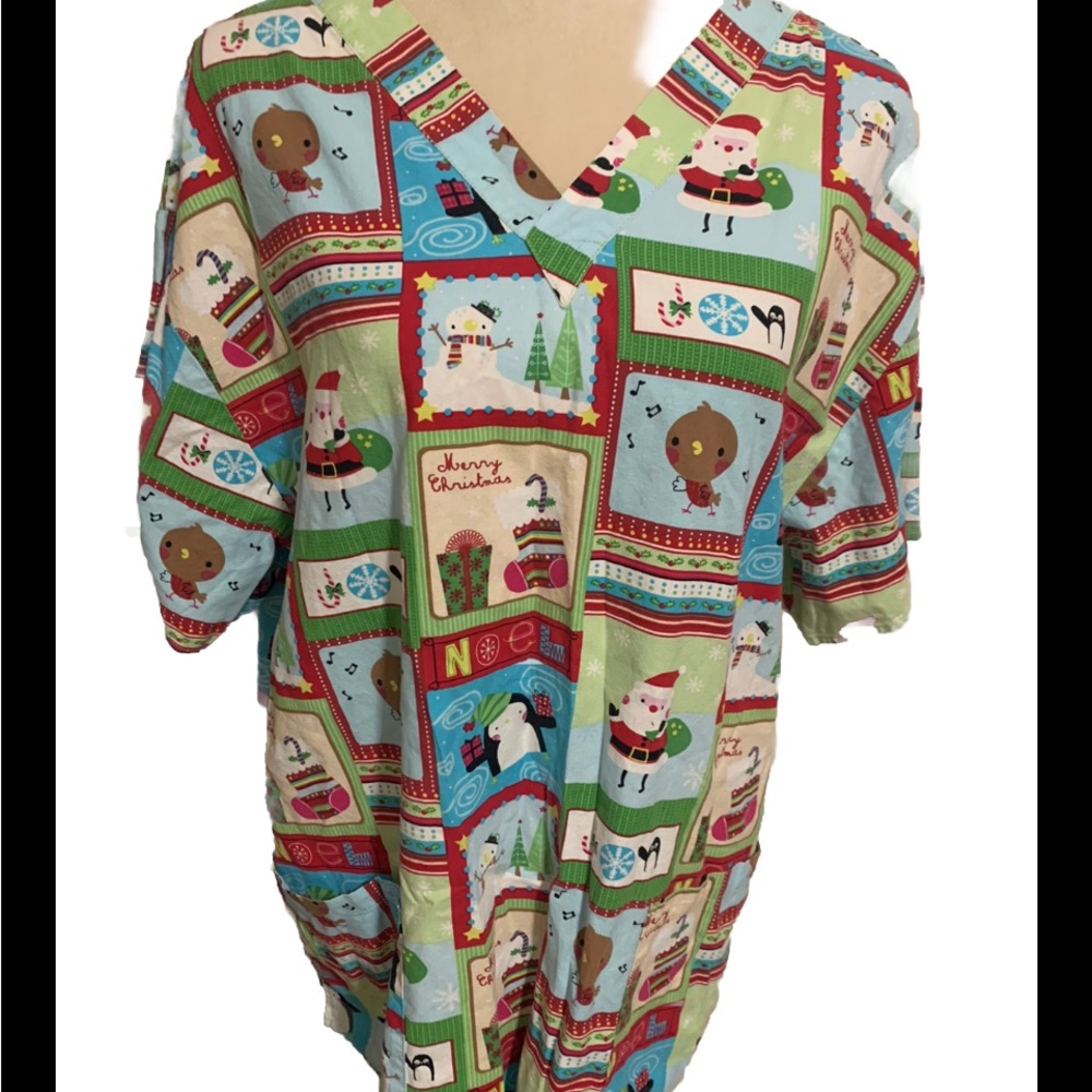 Dickies Christmas Scrub Top Santa’s Penguins & More Size 1X